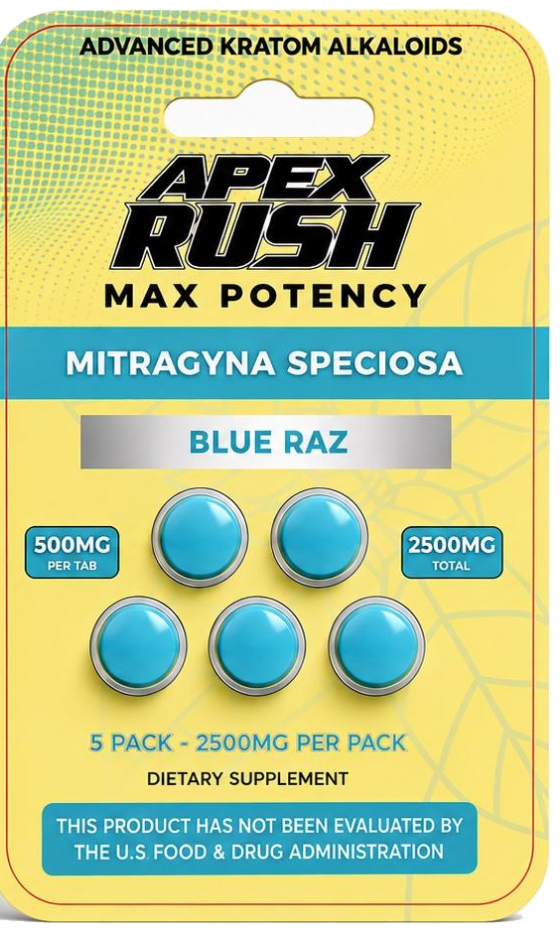 APEX RUSH Max Potency Blue Raz — 2500MG 5-pack